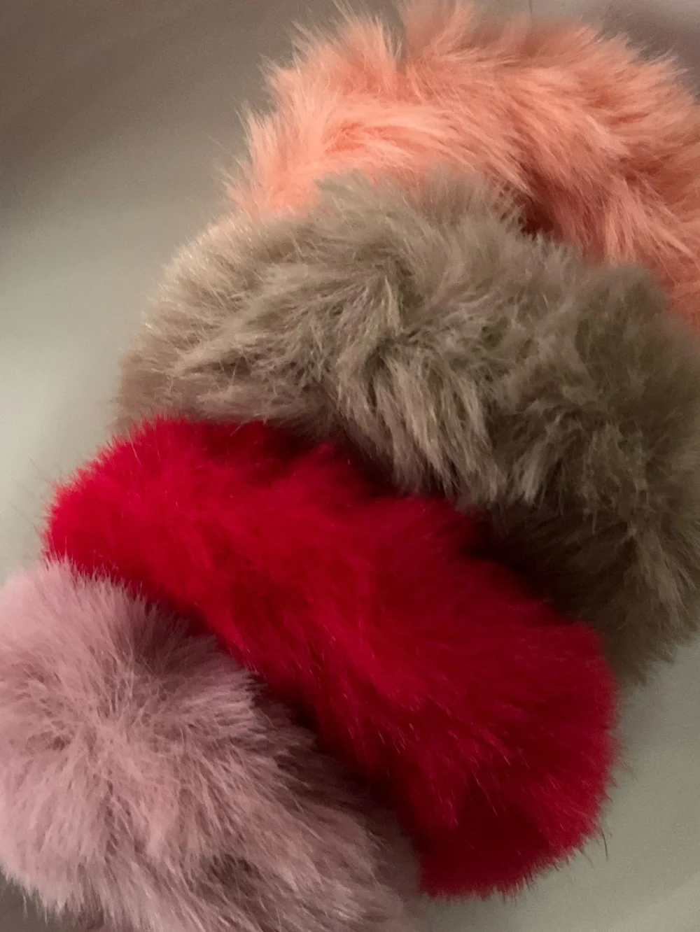 Set of 4 Fluffy Faux Fur Hair Scrunchies - Pink, Red, Taupe, Peach